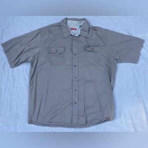 Men’s WRANGLER Short Sleeve Button Up Shirt Beige 100% Cotton Size XL